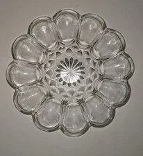 Anchor Hocking Clear Glass Deviled Egg Oyster Serving Plate Platter Vintage