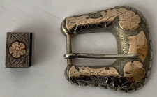 Vintage Southwestern Sterling Silver  Gold Belt Buckle
