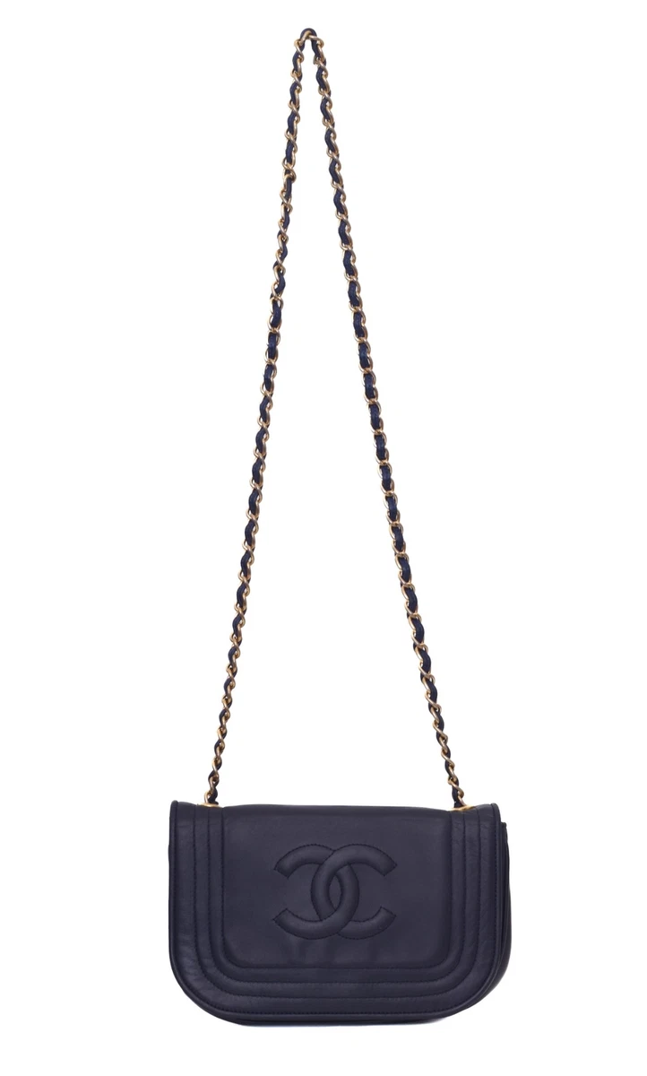 CHANEL Navy Blue Leather Small Single Flap CC Crossbody Shoulder Bag Purse