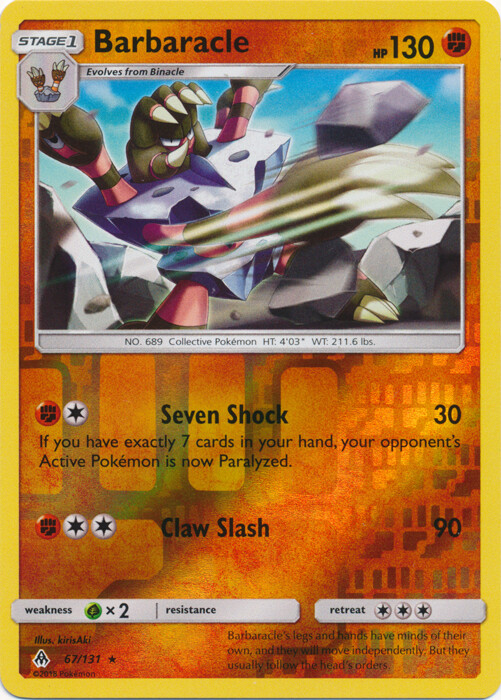 x1 Barbaracle - 67/131 - Rare - Reverse Holo Pokemon SM6 Forbidden Light M/NM