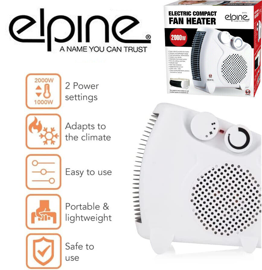 🔥Electric Heater Fan Warm Hot Cold Cool Air Compact Silent 2000W Elpine  Heat UK | eBay