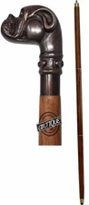 Antique Style Bulldog Handle Walking Cane   Solid Wood Stick   Vintage Look Gift