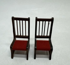 Red Velvet & Wood Frame Chairs Dollhouse Furniture 2 Chairs Miniatures