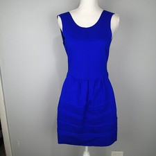 MADEWELL Silhouette Dress Blue Sleeveless Pockets Ponte Knit Raw Hem Style 39144