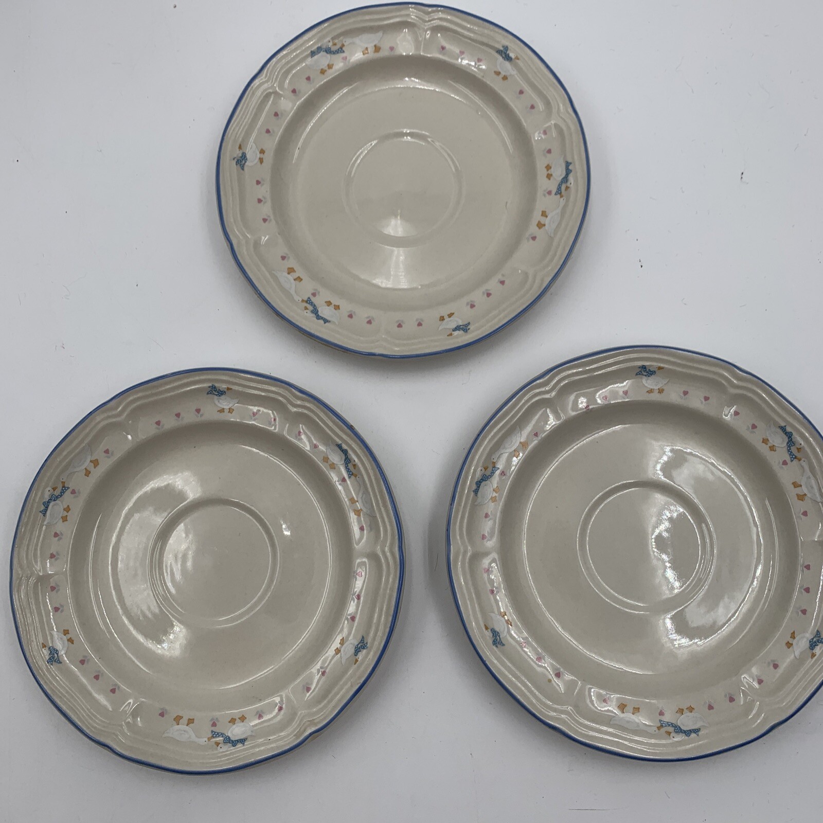 Vtg Brick Oven Stoneware Saucer Aunt Rhody Blue Goose Set Of 3 eBay