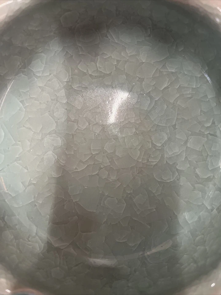 Cuenco lobulado esmaltado Celadon chino vintage al estilo de Ru Ware Foto 3 de 4