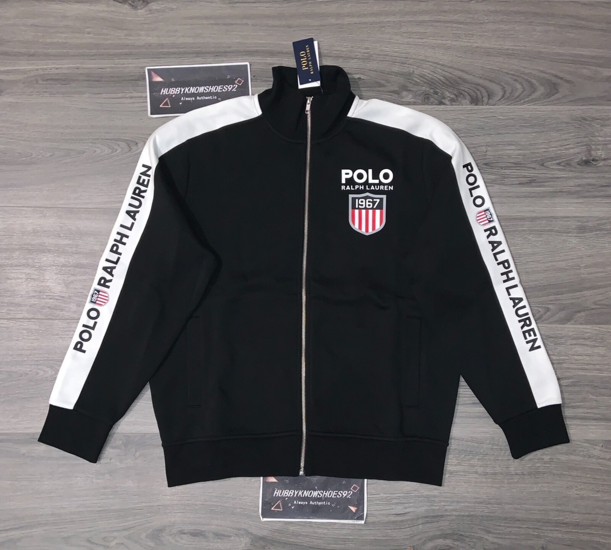美品　現行タグ　Polo Ralph Lauren　ジャケット　ストライプ　M POLO RALPH LAUREN Men's Black Multi Striped Logo Double Knit Track