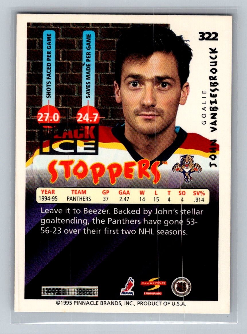 John Vanbiesbrouck 1995-96 Score Stoppers Black Ice #322 | eBay