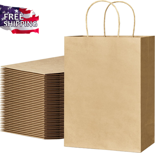 Gift Bags 100Pcs Brown Paper Bags with Handles Bulk 8X4.5X10.8 Inch Paper Gift B - Picture 8 of 12