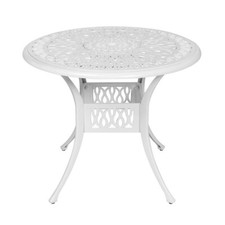 Garden Table with Parasol Hole for 2-4 Seater Cast Aluminium Frame White Round