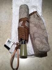 NWT-COACH SIGNATURE C BUTTON FULL SIZE UMBRELLA F61150 KHAKI/BRONZE/SILVERTONE