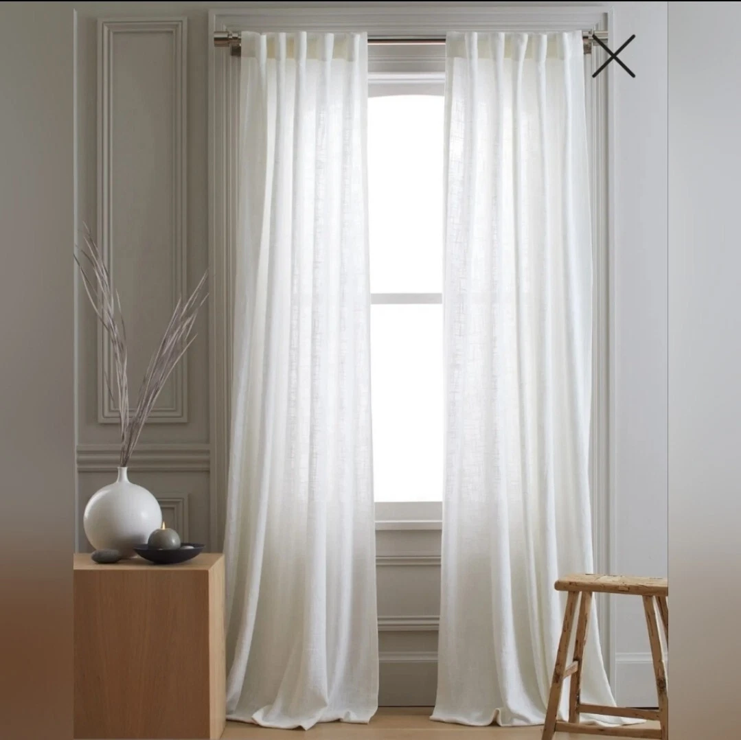 NWT! Quince Cotton Sheer White Curtains- Set Of 2 Panels! 48"x96" (D54)