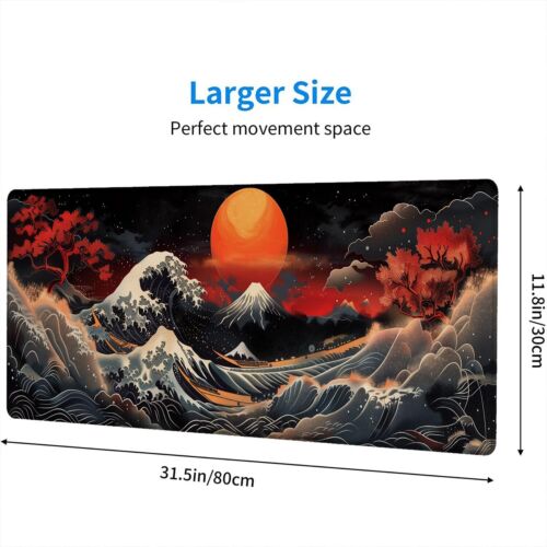 Japanese Waves XL Gaming Mouse Pad 31.5x11.8 Inch Watercolor Desk Mat Mousepad - Picture 2 of 7