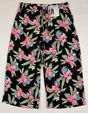 Caribbean Joe Hawaiian Beach Pant Crop Wide Leg Linen Blend Floral Womens L New