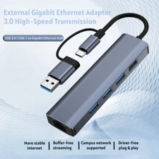 5 in 2 Gigabit Ethernet USB C to RJ45 Hub Dual-Port Wired Network Dongle Adapter