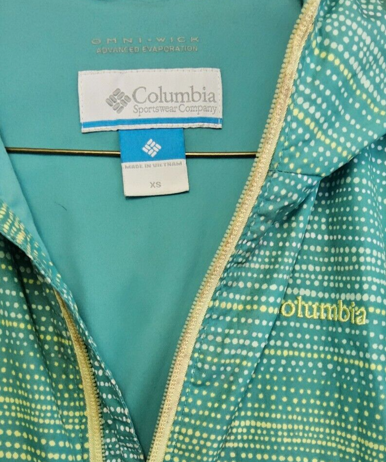 COLUMBIA GIRLS XS TEAL POLKA DOT JACKET ZIPPER AND HOOD | eBay