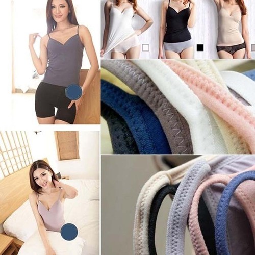 Canottiere Con Reggiseno Integrato Per Le Donne Gilet Mensola Reggiseno Canottiera Con Spalline Sottili Canotta 2025, Beige, L - Foto 8