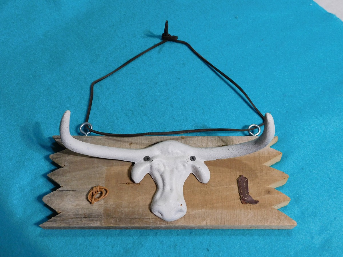 Texas Longhorn Cast Iron Steer Wall Decor Farmhouse Shabby Chic