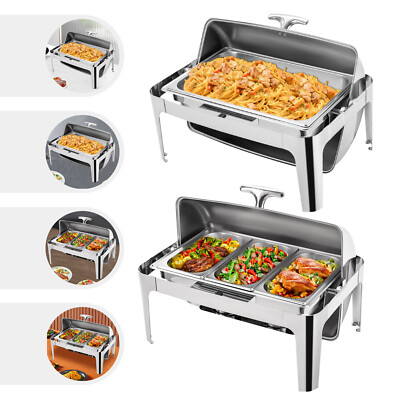 9L/9.5QT Rectangular Roll Top Chafing Dish Buffet Set Pan Chafer Stainless Steel