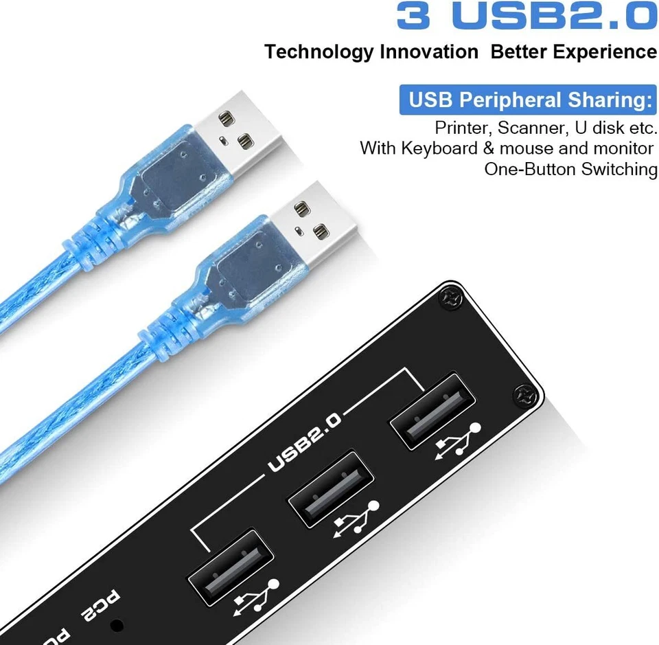 HDMI KVM Switch, 4K@60Hz USB Switch 2x1 HDMI2.0 Ports + 3X USB KVM Ports, Share  - Image 3 of 4