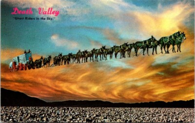 1950s Legend Ghost Mule Team in the Sky Death Valley California Vintage Postcard