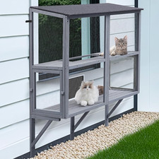 Cat Catio, 2-Tier Window Box Enclosure for Multiple Indoor Cats, Expandable Wood