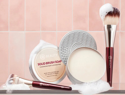 BK Beauty Brush Soap - Solid Brush Soap Full Size 100g With Cleaning Pad - New -