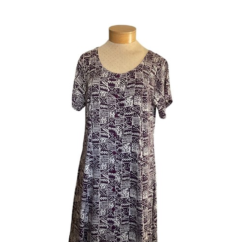 Jennifer Moore Womens XL Geometric Print Maxi Dress Purple Cream Tie Back - Picture 9 of 11