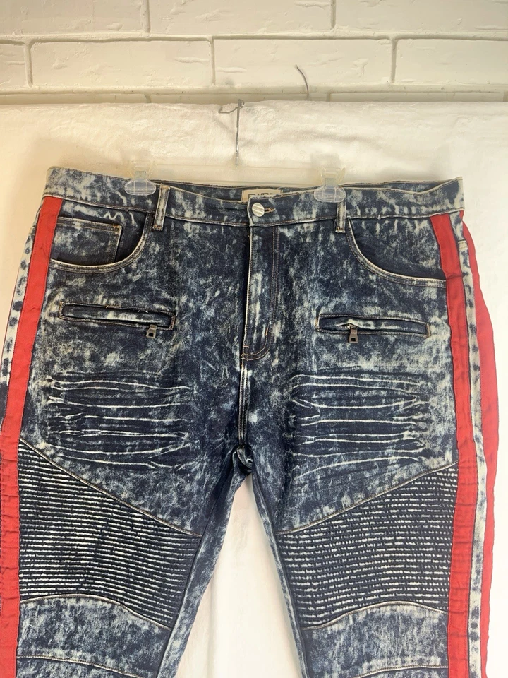 Pantalón vaquero Evolution in Design para hombre desgastado lavado ácido rayas rojas talla 42 Foto 2 de 4