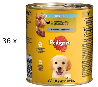 Pedigree Junior  ( 3,66/kg) mit Geflügel in Pastete Hundefutter nass 36 x 800 g