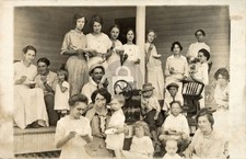 Hand-Crank Ice Cream Making on the porch Group Portrait RPPC Photo Postcard COPY