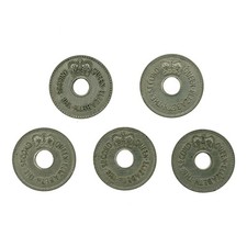 One Set of 5 diff. Dates Fiji 1 Penny 1956-66 XF