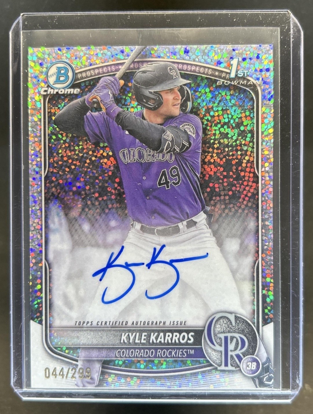 2025 Bowman Chrome Kyle Karros Auto Speckle Refractor 1st #/299 Rockies