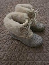 London Fog Girls Gold Glitter Faux Fur Lined Boots Size 1 Big