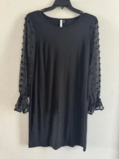 NY Collection Women's Petite Sheer-Sleeve Dress Black Petite Xl casual office