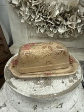 Nasco Springtime Butter Dish with lid - Pink Floral pattern Stained Crazed Chip