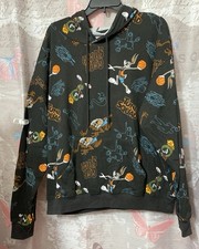 SPACE JAM Sweatshirt Mens XL Black Bugs Bunny Tune Squad Hooded Kangaroo Pockets