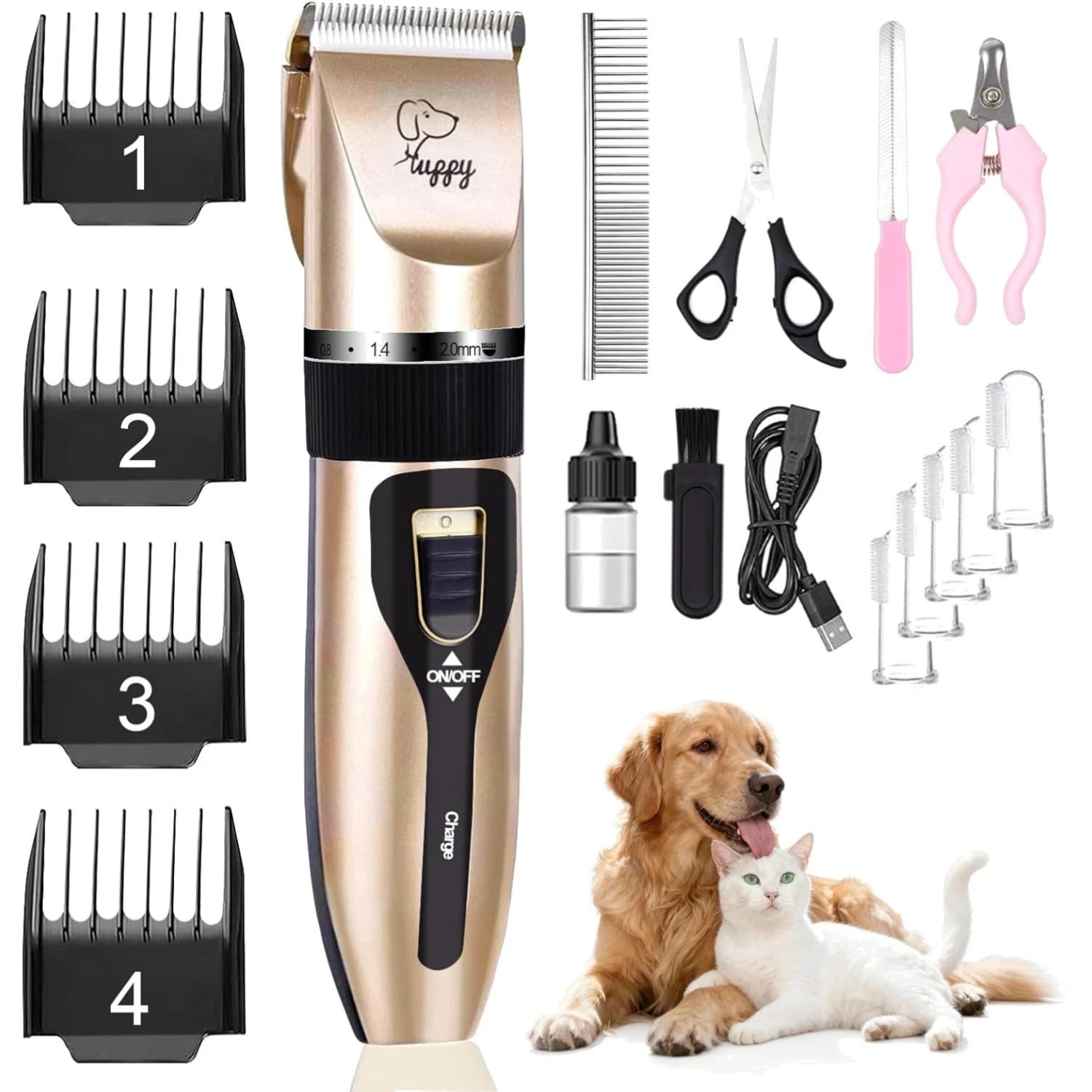Luxury Quiet Dog Clipper Kit: Low Noise Adjustable Grooming Set for Cats & Dogs