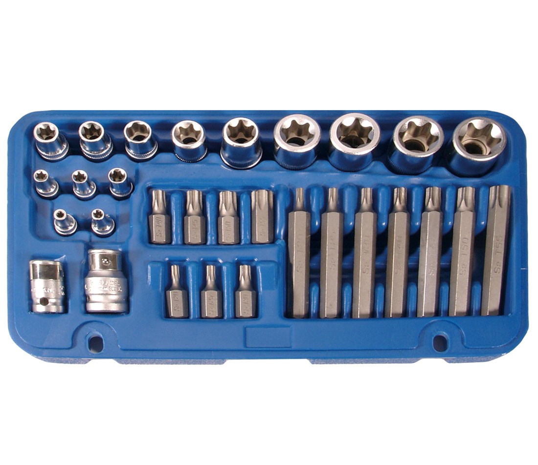 Coffret BGS Technic douilles Torx E4-E24 et embouts T20-T55 pour serrage mécanique