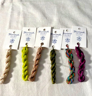 6 Gloriana FLORIMELL Silk Floss-Creme,Fawn,Grape,Olivine,Halloween Grn,Peacock+3