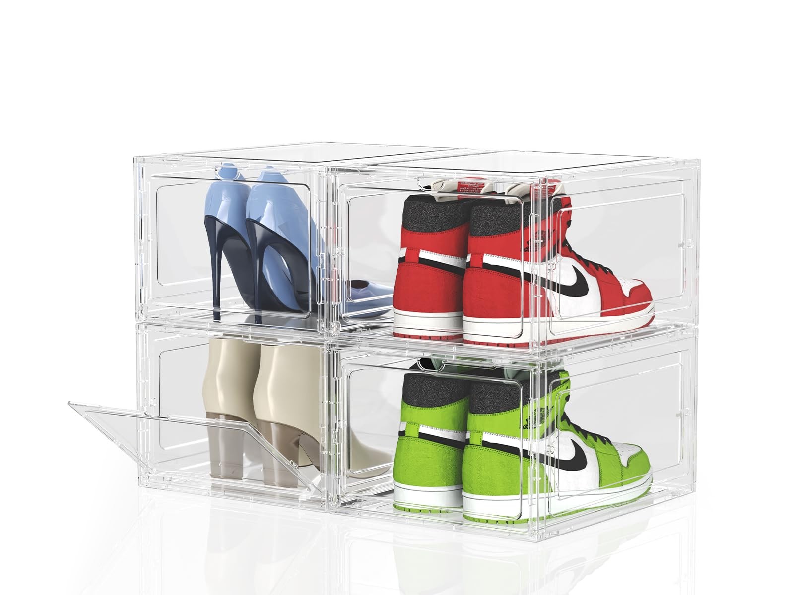 4-Pack Clear Stackable Shoe Storage Boxes – Thick Durable Display Case  
