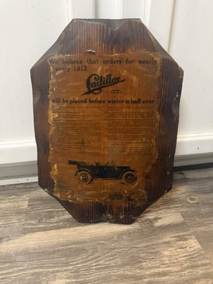 1913 Cadillac Auto Advertising Hanging Wood Plaque  Vintage