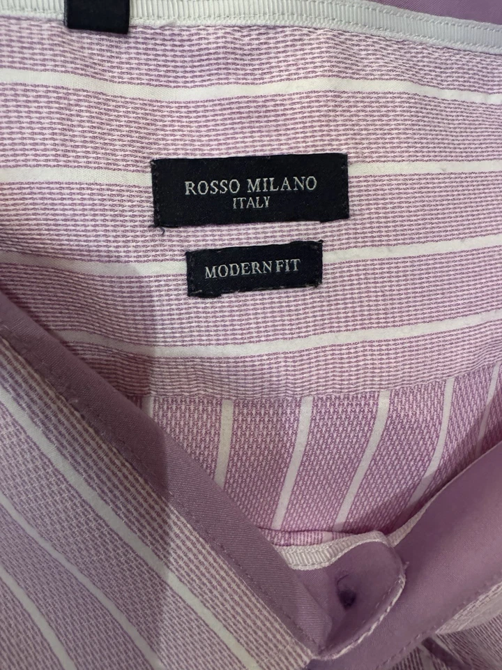 Camisa de vestir Rosso Milano Italia para hombre calce moderno con cuello botones ocultos 5XL rosa Foto 3 de 4