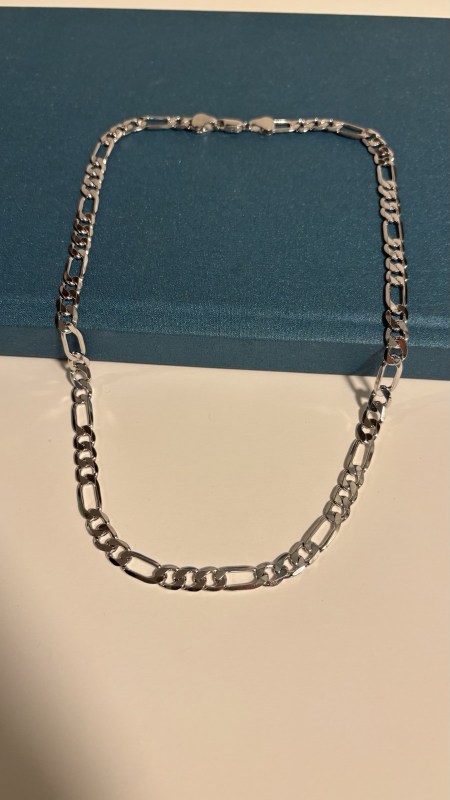 "Collar de cadena Figaro de plata de ley 925 maciza de 21"" 7 mm - 34,2 g - acabado rodio"