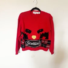 The Eagles Eye Red Scottie Dogs Plaid Sweater Knit Women's Size S