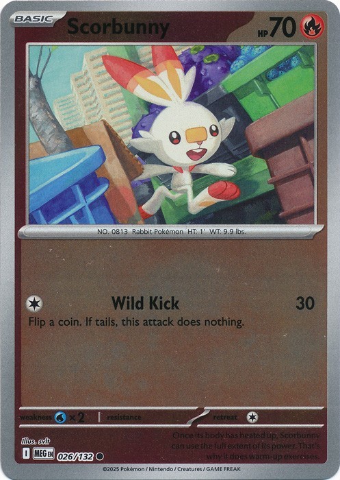 Scorbunny Mega Evolution 026/132 Reverse Holo Common 2025 Pokemon TCG Near Mint