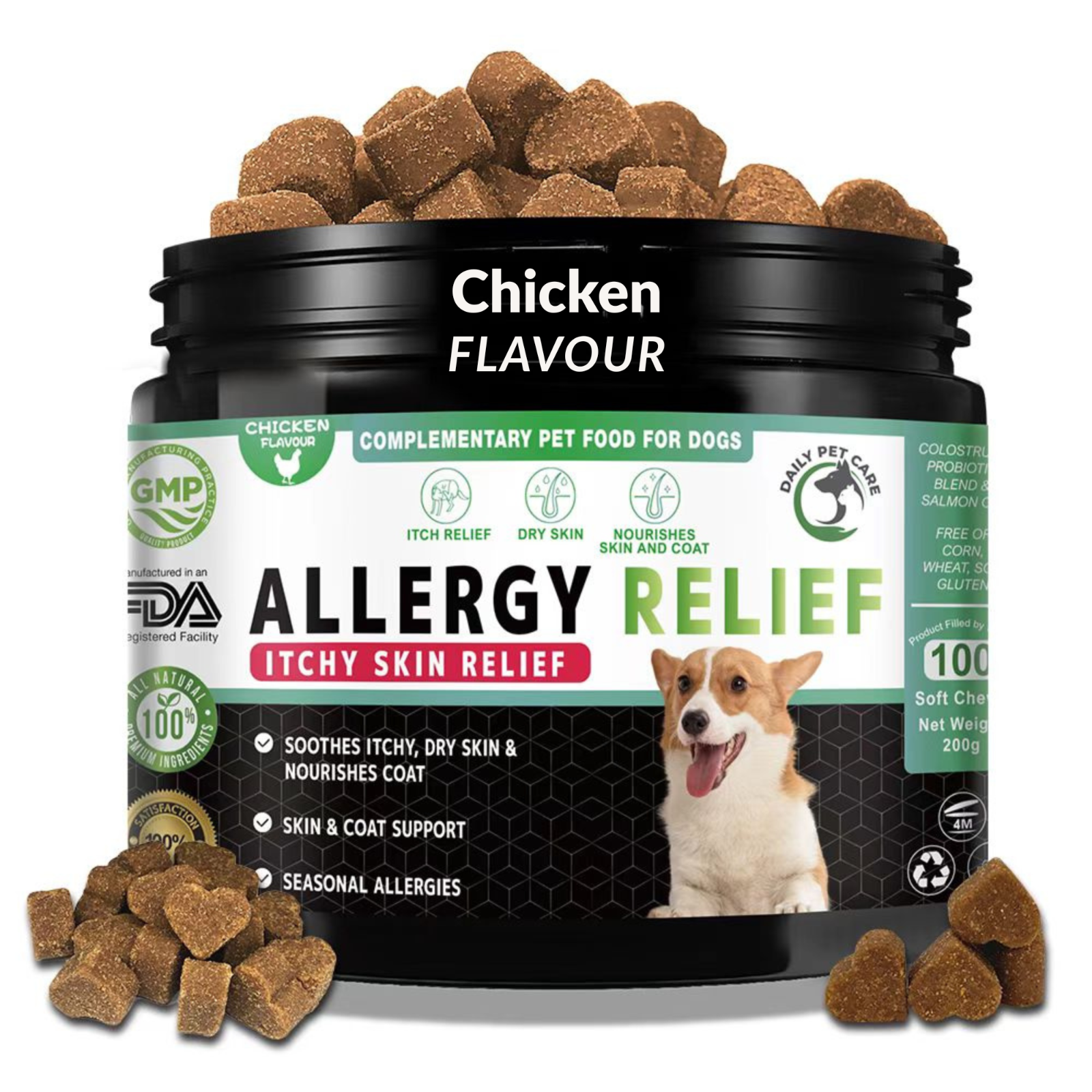 Dog Itchy Skin Relief - Allergy & Itch Relief Dog Chews 100 Chicken Dog Treats