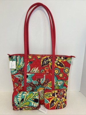 Vera Bradley Mandy Shoulder Tote, Wallet, + Rhumba- Red Yellow Green NWT Retired