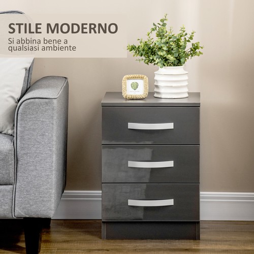 HOMCOM Comodino Moderno Set 2 Pezzi con 3 Cassetti in Truciolato Grigio - Foto 5 di 10