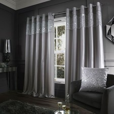 Catherine Lansfield Glitzy Sequin Faux Silk Curtain Eyelet Window Panels Home UK